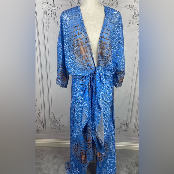 Luxury Two Piece Crocodile Pants Set Chiffon Kimono Kaftan Swimsuit Coverup. - Picture 10 of 14